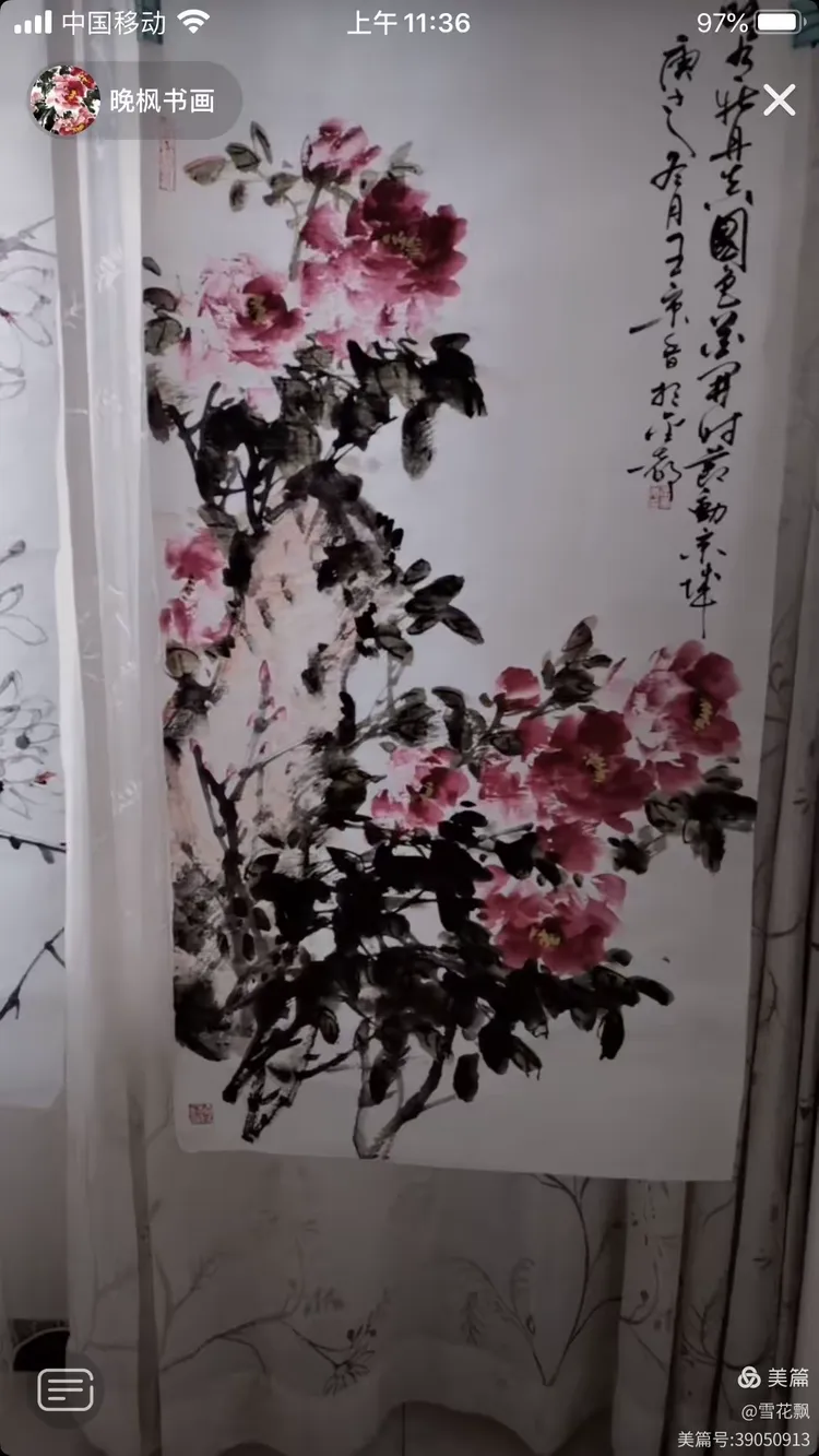 晚枫书画老师教授大写意花鸟牡丹画法